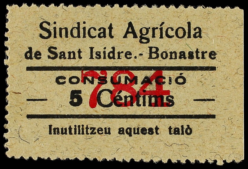 5 Céntims. SINDICAT AGRICOLA DE SAN ISIDRE - BONASTRE. Allepuz-No Cat. EBC+ .