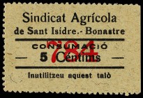 5 Céntims. SINDICAT AGRICOLA DE SAN ISIDRE - BONASTRE. Allepuz-No Cat. EBC+ .