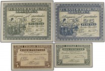 Lote 4 billetes 2, 5, 25 y 50 Pesetas. 7 Marzo 1944. BANCO ESCOLAR BONANOVA. A EXAMINAR. L-No cat. SC.