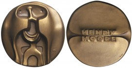 Henry Moore. 1983. F.N.M.T. Anv.: Figura escultórica del artista. Rev.: Nombre del artista. 373,6 grs. Br. Ø 78 mm. Grabador: Xuxo. SC .