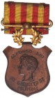 Filipinas 1896-1898. (1898). AE, metal dorado. Ø 49x34 mm. Con láurea, anilla horizontal y cinta original. Cinta con aspa roja (heridos). PG-775. SC....