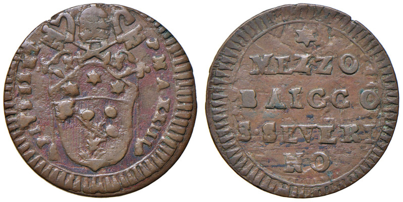 Pio VI (1775-1799). San Severino. Mezzo baiocco anno XXIII CU gr. 2,63. Muntoni ...