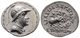 Bactria. Greco-Baktrian Kingdom. Baktra or an uncertain mint in the Paropamisadai or Gandhara. Eukratides I Megas 170-145 BC. Tetradrachm AR