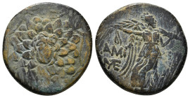 PONTOS. Amisos. Ae (Circa 85-65 BC). Time of Mithradates VI Eupator.
Obv: Aegis facing.
Rev: AMIΣOY.
Nike advancing right with shouldered palm branch....