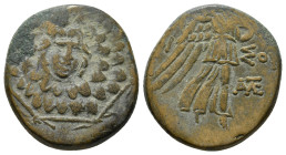 PONTOS. Amisos. Ae (Circa 85-65 BC). Time of Mithradates VI Eupator.
Obv: Aegis facing.
Rev: AMIΣOY.
Nike advancing right with shouldered palm branch....