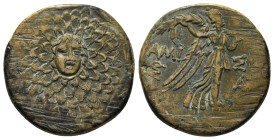 PONTOS. Amisos. Ae (Circa 85-65 BC). Time of Mithradates VI Eupator.
Obv: Aegis facing.
Rev: AMIΣOY.
Nike advancing right with shouldered palm branch....
