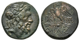 BITHYNIA. Dia. Ae(Circa 95-90 or 80-70 BC). Struck under Mithradates VI Eupator.
Obv: Laureate head of Zeus right.
Rev: ΔΙΑΣ. Eagle, with head right a...