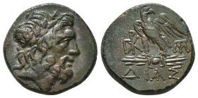 BITHYNIA. Dia. Ae(Circa 95-90 or 80-70 BC). Struck under Mithradates VI Eupator.
Obv: Laureate head of Zeus right.
Rev: ΔΙΑΣ. Eagle, with head right a...