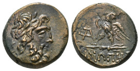 PAPHLAGONIA. Sinope. Ae (Circa 95-90 or 80-70 BC). Struck under Mithradates VI Eupator.
Obv: Laureate head of Zeus right.
Rev: ΣΙΝΩΠΗΣ.
Eagle, with he...