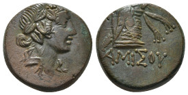 PONTOS. Amisos. Time of Mithradates VI Eupator (Circa 105-90 or 90-85 BC). Ae.
Obv: Head of Dionysos right, wearing ivy wreath.
Rev: AMIΣOY.
Thyrsos l...