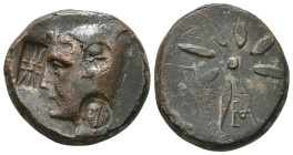 PONTOS. Uncertain, possibly Amisos. Ae (Circa 130-100 BC).
Obv: Male head left, wearing bashlyk; two c/m's: gorgoneion and thunderbolt
Rev: Eight-poin...