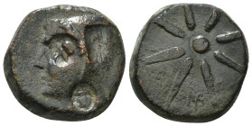 PONTOS. Uncertain, possibly Amisos. Ae (Circa 130-100 BC).
Obv: Male head left, wearing bashlyk; two c/m's: gorgoneion and thunderbolt
Rev: Eight-poin...