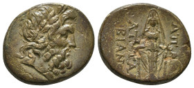PHRYGIA. Apameia. Ae (Circa 100-50 BC).
Obv: Head of Zeus right, wearing oak wreath.
Rev: AΠΑΜΕΩN.
Facing statue of Artemis Anaitis, with supports 7,4...