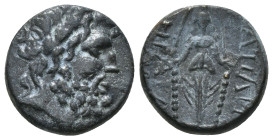 PHRYGIA. Apameia. Ae (Circa 100-50 BC).
Obv: Head of Zeus right, wearing oak wreath.
Rev: AΠΑΜΕΩN.
Facing statue of Artemis Anaitis, with supports 6,3...
