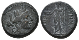 PHRYGIA. Synnada. Ae (Circa 133-1st century BC). Maiandri-, magistrate.
Obv: Turreted and draped bust of Tyche right.
Rev: CYNNAΔE / MAIANΔPI.
Zeus st...