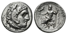 KINGS OF MACEDON. Philip III Arrhidaios (323-317 BC). Drachm.
Obv: Head of Herakles right, wearing lion skin.
Rev: ΦΙΛΙΠΠΟY.
Zeus seated left, holding...