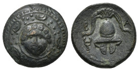 KINGS OF MACEDON. Philip III Arrhidaios (323-317 BC). Ae 1/2 Unit. Salamis.
Obv: Macedonian shield, with facing gorgoneion on boss.
Rev: B - A.
Macedo...