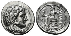 KINGS OF MACEDON. Alexander III 'the Great' (336-323 BC).Tetradrachm.
Obv: Head of Herakles right, wearing lion skin.
Rev: AΛΕΞΑΝΔΡΟY.
Zeus seated lef...