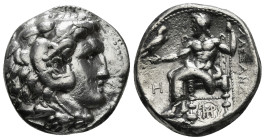 KINGS OF MACEDON. Alexander III 'the Great' (336-323 BC).Tetradrachm.
Obv: Head of Herakles right, wearing lion skin.
Rev: AΛΕΞΑΝΔΡΟY.
Zeus seated lef...