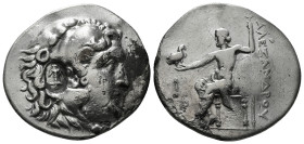 KINGS OF MACEDON. Alexander III 'the Great' (336-323 BC).Tetradrachm.
Obv: Head of Herakles right, wearing lion skin.
Rev: AΛΕΞΑΝΔΡΟY.
Zeus seated lef...