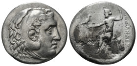 KINGS OF MACEDON. Alexander III 'the Great' (336-323 BC).Tetradrachm.
Obv: Head of Herakles right, wearing lion skin.
Rev: AΛΕΞΑΝΔΡΟY.
Zeus seated lef...