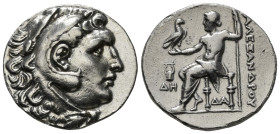 KINGS OF MACEDON. Alexander III 'the Great' (336-323 BC).Tetradrachm.
Obv: Head of Herakles right, wearing lion skin.
Rev: AΛΕΞΑΝΔΡΟY.
Zeus seated lef...