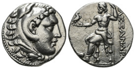 KINGS OF MACEDON. Alexander III 'the Great' (336-323 BC).Tetradrachm.
Obv: Head of Herakles right, wearing lion skin.
Rev: AΛΕΞΑΝΔΡΟY.
Zeus seated lef...