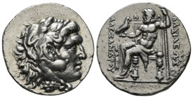 KINGS OF MACEDON. Alexander III 'the Great' (336-323 BC).Tetradrachm.
Obv: Head of Herakles right, wearing lion skin.
Rev: AΛΕΞΑΝΔΡΟY.
Zeus seated ...