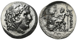 KINGS OF MACEDON. Alexander III 'the Great' (336-323 BC).Tetradrachm.
Obv: Head of Herakles right, wearing lion skin.
Rev: AΛΕΞΑΝΔΡΟY.
Zeus seated lef...