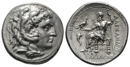 KINGS OF MACEDON. Alexander III 'the Great' (336-323 BC).Tetradrachm.
Obv: Head of Herakles right, wearing lion skin.
Rev: AΛΕΞΑΝΔΡΟY.
Zeus seated ...