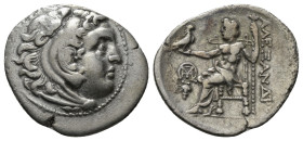 KINGS OF MACEDON. Alexander III 'the Great' (336-323 BC).Drachm.
Obv: Head of Herakles right, wearing lion skin.
Rev: AΛΕΞΑΝΔΡΟY.
Zeus seated left on ...