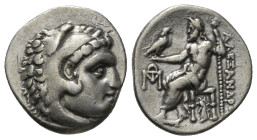 KINGS OF MACEDON. Alexander III 'the Great' (336-323 BC).Drachm.
Obv: Head of Herakles right, wearing lion skin.
Rev: AΛΕΞΑΝΔΡΟY.
Zeus seated left on ...