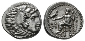 KINGS OF MACEDON. Alexander III 'the Great' (336-323 BC).Drachm.
Obv: Head of Herakles right, wearing lion skin.
Rev: AΛΕΞΑΝΔΡΟY.
Zeus seated left on ...