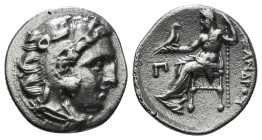 KINGS OF MACEDON. Alexander III 'the Great' (336-323 BC).Drachm.
Obv: Head of Herakles right, wearing lion skin.
Rev: AΛΕΞΑΝΔΡΟY.
Zeus seated left on ...