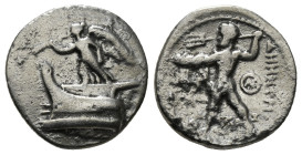 KINGS OF MACEDON. Demetrios I Poliorketes (306-283 BC). Drachm. Tarsos.
Obv: Nike standing left on prow, blowing trumpet.
Rev: BAΣΙΛΕΩΣ / ΔΗΜΗΤΡΙΟY.
P...