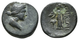 PHRYGIA. Laodikeia ad Lycum. Ae (2nd-1st century BC).
Obv: Head of Aphrodite right, wearing stephane.
Rev: ΛAOΔIKEΩN.
Aphrodite standing left, holding...