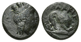 MYSIA. Plakia. Ae (4th century BC).
Obv: Turreted head of Kybele right.
Rev: ΠΛΑΚΙΑ.
Lion, devouring prey, standing right on grain ear right.. 1,57 g...