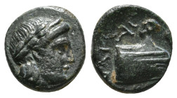 CARIA. Knidos. Ae (Circa 250-210 BC).
Obv: Laureate head of Apollo right.
Rev: KNI / Δ[.
Prow of galley right; star above. 1,20 g
