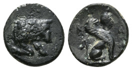 CARIA. Kaunos. Ae (Circa 350-300 BC).
Obv: Forepart of bull right.
Rev: K - A.
Sphinx seated right. 1,10 g