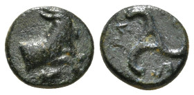 DYNASTS OF LYCIA. Perikles (Circa 380-360 BC). Ae.
Obv: Forepart of a goat right; below, club(?).
Rev: Triskeles; dynast's name in Lycian around. 1,20...