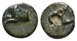 DYNASTS OF LYCIA. Perikles (Circa 380-360 BC). Ae.
Obv: Forepart of ibex left.
Rev: Triskeles; lycian legend in fields. 1,33 g