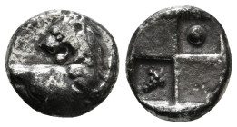 THRACE. Chersonesos. Hemidrachm (Circa 386-338 BC).
Obv: Forepart of lion right, head left.
Rev: Quadripartite incuse square with alternating raised a...