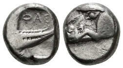 LYCIA. Phaselis. Stater (Circa 500-440 BC).
Obv: Prow of galley left in the form of forepart of boar.
Rev: ΦΑΣ.
Stern of galley right within incuse sq...