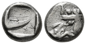 LYCIA. Phaselis. Stater (Circa 500-440 BC).
Obv: Prow of galley left in the form of forepart of boar.
Rev: ΦΑΣ.
Stern of galley right within incuse sq...