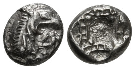 CARIA. Kindya. Tetrobol (Circa 510-480 BC).
Obv: Head of ketos right.
Rev: Incuse geometric pattern. 1,58 g - 11,47 mm