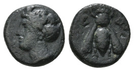 IONIA. Ephesos. Ae (Circa 375-325 BC).
Obv: Female head left, wearing mural-crown.
Rev: E - Φ.
Bee. 1,23 g