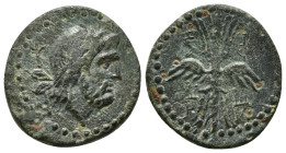 PISIDIA. Termessos. Ae (1st century BC)
Obv: Laureate head of Zeus right; sceptre to left. Rev: ΤΕΡ-ΜΗΣ-ΣΕ-ΩΝ. Winged thunderbolt within dotted circle...