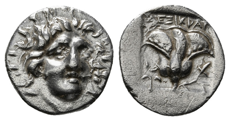 CARIA. Rhodes. Hemidrachm (Circa 170-150 BC). 
Obv: Head of Helios facing slight...