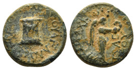 CARIA. Antioch ad Maeandrum. Pseudo-autonomous. Time of Augustus (27 BC-14 AD). Ae.
Obv: ANTIOXEωN / CEBACTOY.
Nike advancing right, holding wreath an...