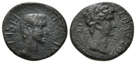 ASIA MINOR. Uncertain. Augustus, with Tiberius, 27 BC-AD 14. Hemiassarion After 4 BC. Obv : ΤΙΒΕΡΙΟΣ ΚΑΙΣΑΡ Bare head of Tiberius to right. Of the hig...